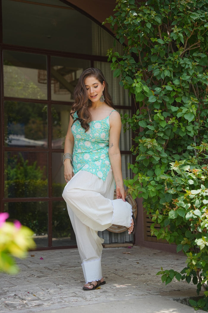 Turquoise Blue Beaded Farshi Set
