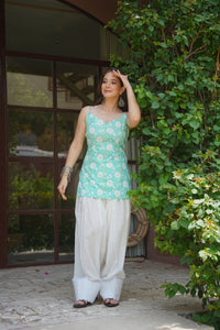 Turquoise Blue Beaded Farshi Set - front alternate